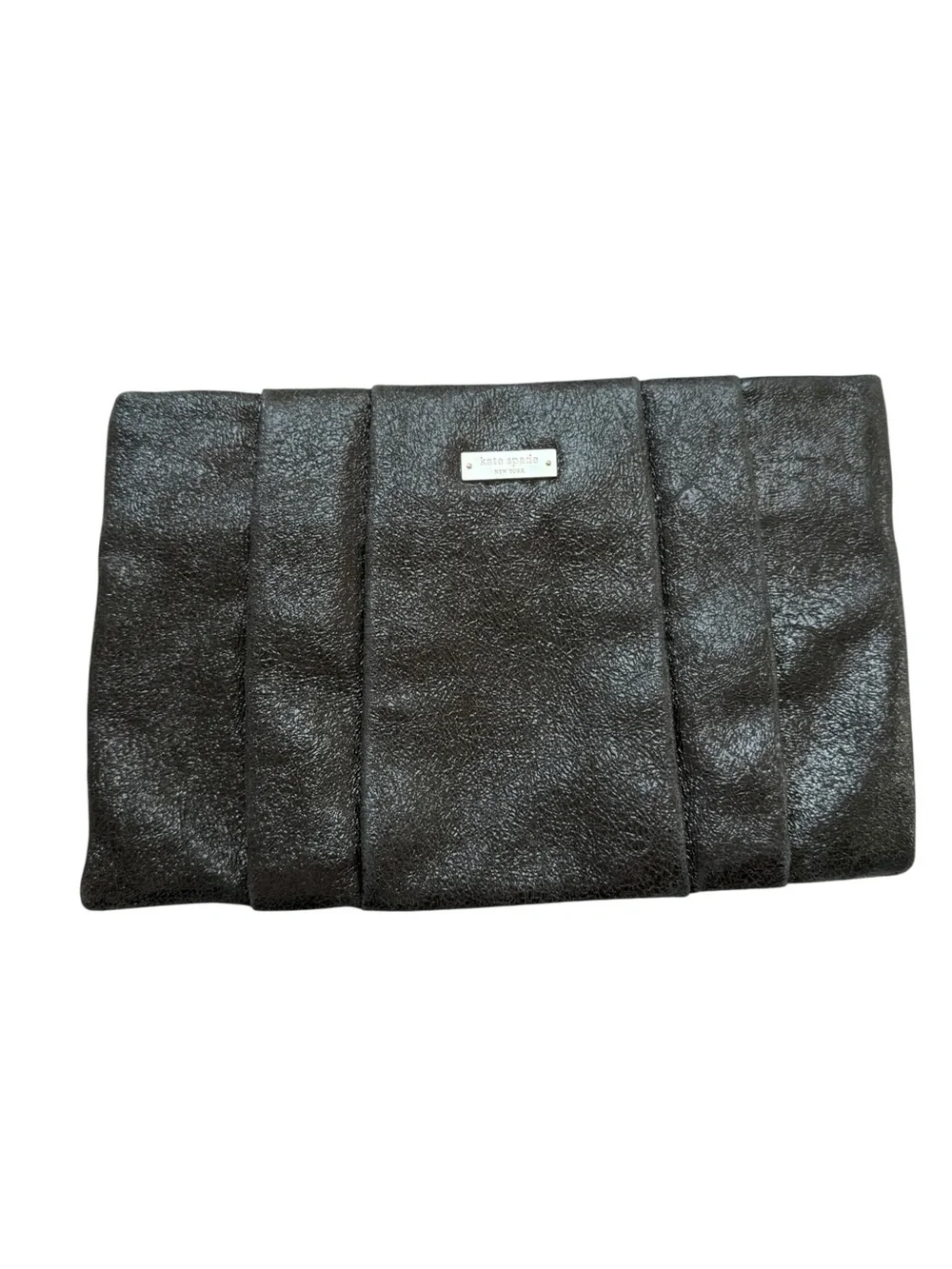 kate spade Black Textured Leather Clutch Purse Large 12”x8” Flex Spring Closure